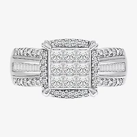 Womens 1 CT. T.W. Lab Grown White Diamond Side Stone Halo Engagement Ring