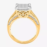 Womens 1 CT. T.W. Lab Grown White Diamond Side Stone Halo Engagement Ring