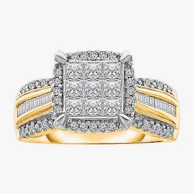Womens 1 CT. T.W. Lab Grown White Diamond Side Stone Halo Engagement Ring