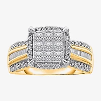 Womens 1 CT. T.W. Lab Grown White Diamond Side Stone Halo Engagement Ring