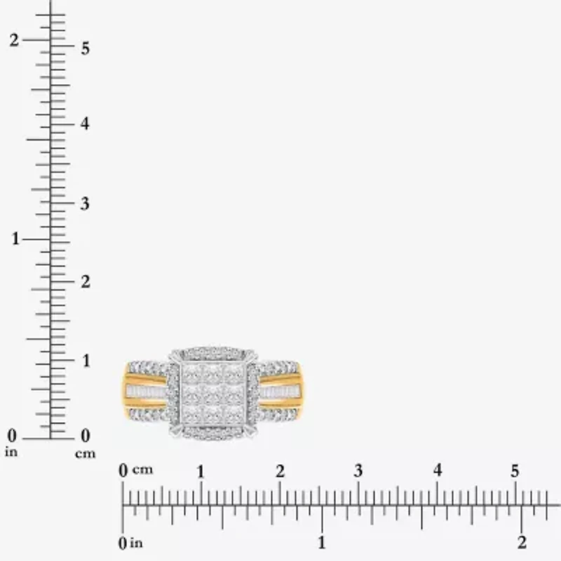 Womens 1 CT. T.W. Lab Grown White Diamond Side Stone Halo Engagement Ring