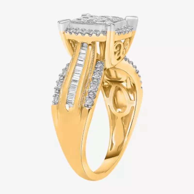Womens 1 CT. T.W. Lab Grown White Diamond Side Stone Halo Engagement Ring