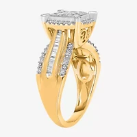 Womens 1 CT. T.W. Lab Grown White Diamond Side Stone Halo Engagement Ring