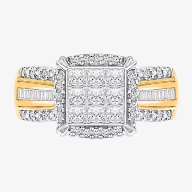 Womens 1 CT. T.W. Lab Grown White Diamond Side Stone Halo Engagement Ring