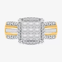 Womens 1 CT. T.W. Lab Grown White Diamond Side Stone Halo Engagement Ring