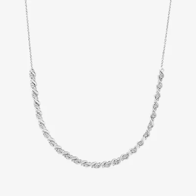 (I1/H) White Diamond Sterling Silver 18 Inch Tennis Necklace