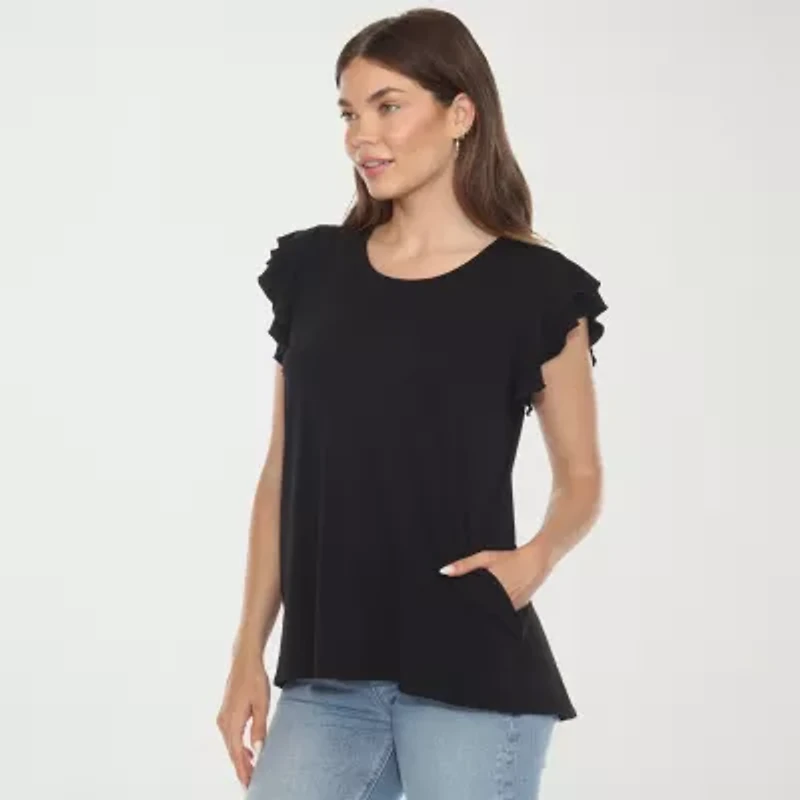 White Mark Womens Round Neck Short Sleeve Tunic Top