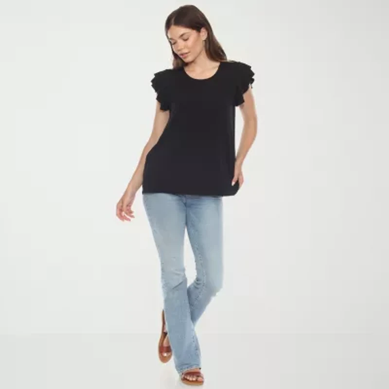 White Mark Womens Round Neck Short Sleeve Tunic Top
