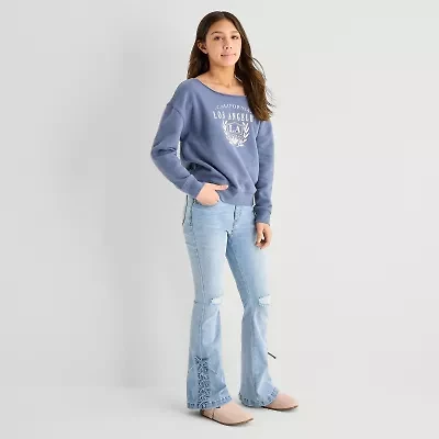 Eyeshadow Big Kid Girls Boat Neck Fleece Long Sleeve Sweatshirt