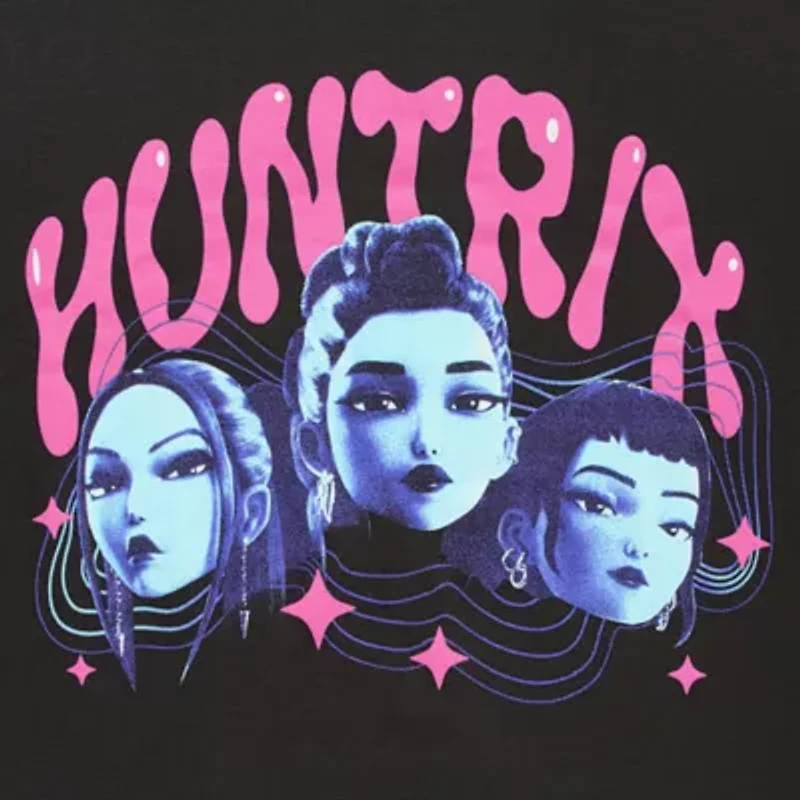 Womens Juniors Crew Neck Short Sleeve Fitted KPop Demon Hunters Graphic T-Shirt
