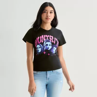 Womens Juniors Crew Neck Short Sleeve Fitted KPop Demon Hunters Graphic T-Shirt