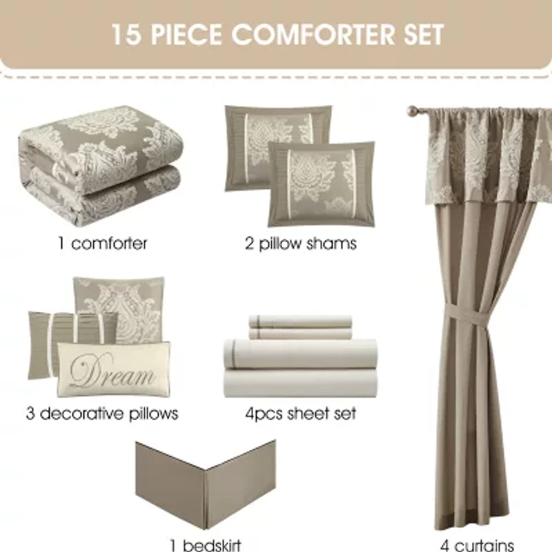 Stratford Park Thess Damask 15-pc. Easy Care Comforter Set