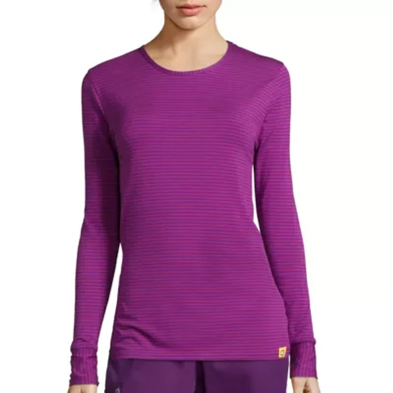 Wink® Layers 2079 Striped Womens Round Neck Long Sleeve Tag Free Stretch Fabric Scrub Top