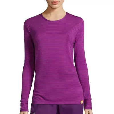 Wink® Layers 2079 Striped Womens Round Neck Long Sleeve Tag Free Stretch Fabric Scrub Top
