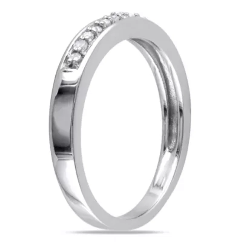 Womens 2MM 1/10 CT. T.W. Natural White Diamond Sterling Silver Wedding Band