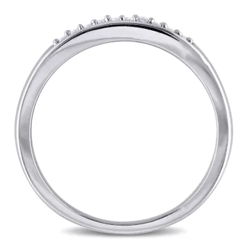 Womens 2MM 1/10 CT. T.W. Natural White Diamond Sterling Silver Wedding Band