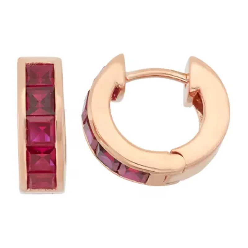 Womens Lab Created Red Ruby 14K Rose Gold Over Silver 12mm Hoop Earrings