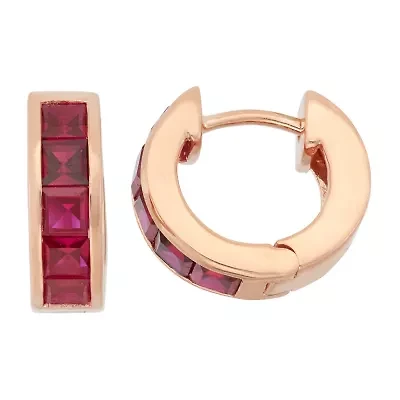 Womens Lab Created Red Ruby 14K Rose Gold Over Silver 12mm Hoop Earrings