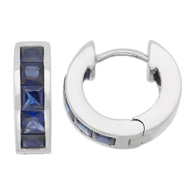 Womens Lab Created Blue Sapphire Sterling Silver 12mm Hoop Earrings