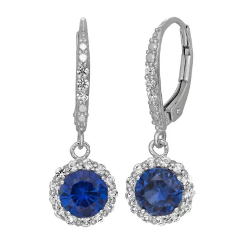 Womens Lab Created Blue Sapphire Sterling Silver Round Drop Earrings