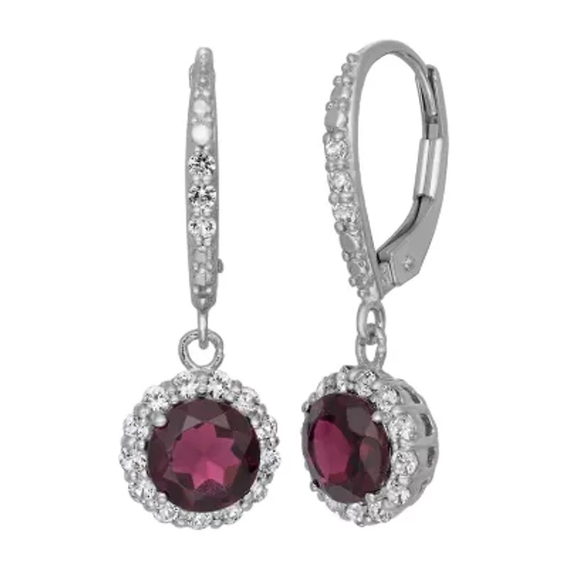 Womens Genuine Red Garnet Sterling Silver Round Drop Earrings