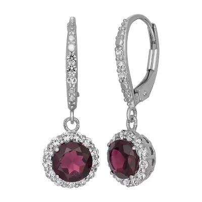 Womens Genuine Red Garnet Sterling Silver Round Drop Earrings
