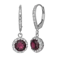 Womens Genuine Red Garnet Sterling Silver Round Drop Earrings