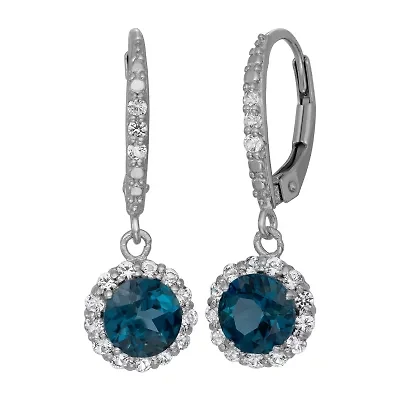 Womens Genuine Blue Topaz Sterling Silver Drop Earrings