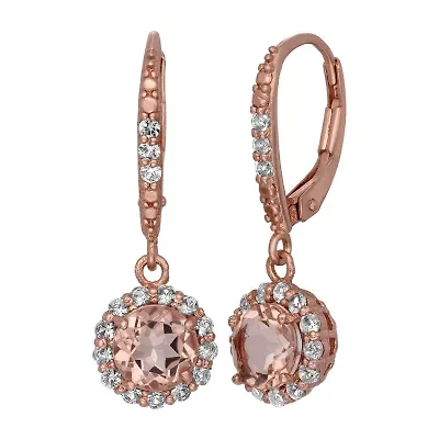 Womens Simulated Yellow Morganite 14K Gold Over Silver Drop Earrings