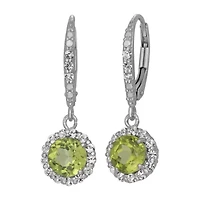 Womens Genuine Green Peridot Sterling Silver Round Drop Earrings