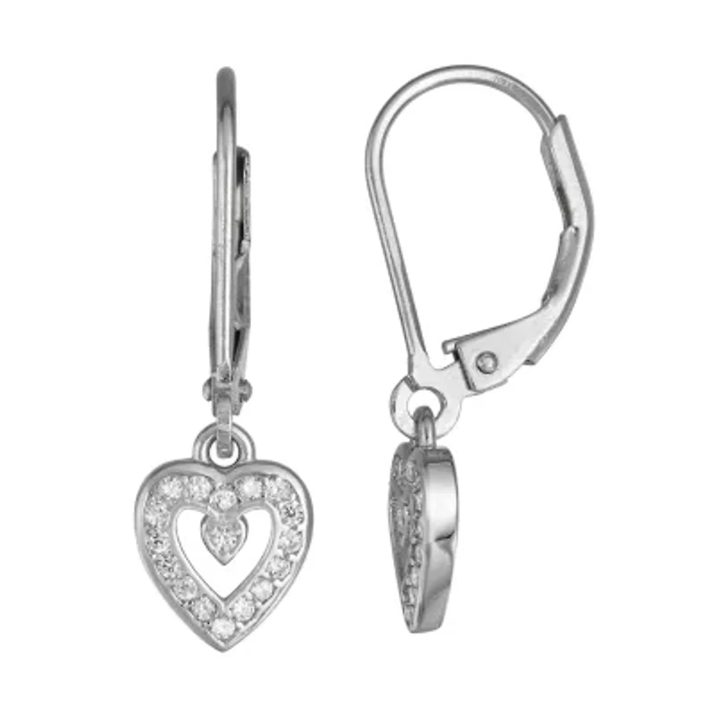 Girls Lab Created Cubic Zirconia Sterling Silver Heart Drop Earrings