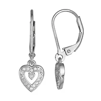 Girls Lab Created Cubic Zirconia Sterling Silver Heart Drop Earrings