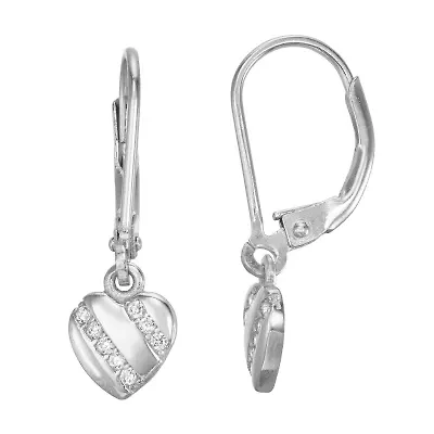 Girls Lab Created Cubic Zirconia Sterling Silver Heart Drop Earrings