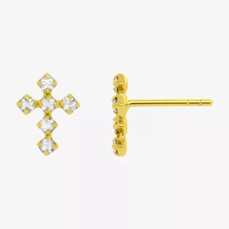 Itsy Bitsy Crystal 14K Gold Over Silver 10mm Cross Stud Earrings