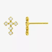 Itsy Bitsy Crystal 14K Gold Over Silver 10mm Cross Stud Earrings