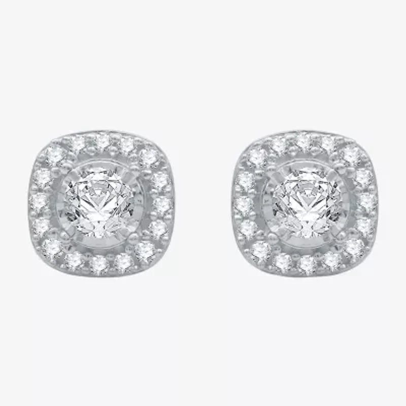 5/8 CT. T.W. Natural White Diamond 10K Gold 8.2mm Round Cushion Stud Earrings