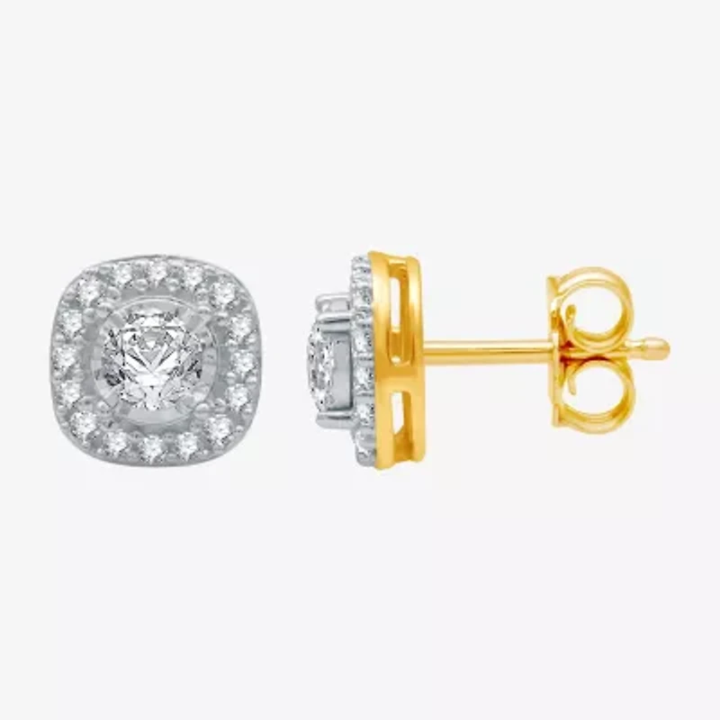 5/8 CT. T.W. Natural White Diamond 10K Gold 8.2mm Round Cushion Stud Earrings