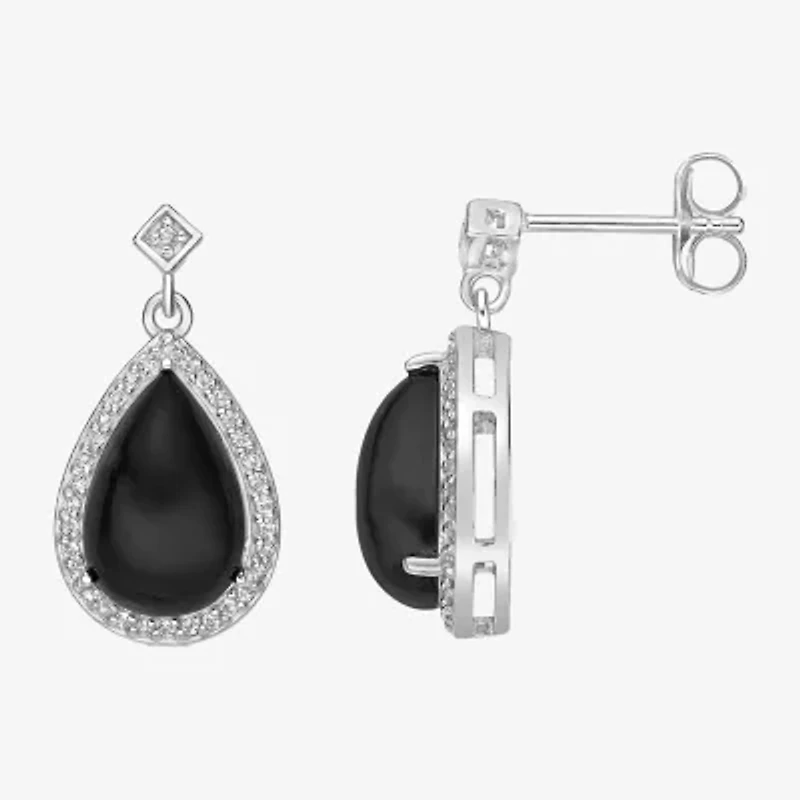 Womens Genuine Black Onyx Sterling Silver Drop Earrings