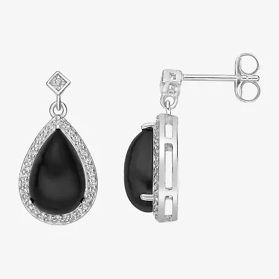 Womens Genuine Black Onyx Sterling Silver Drop Earrings