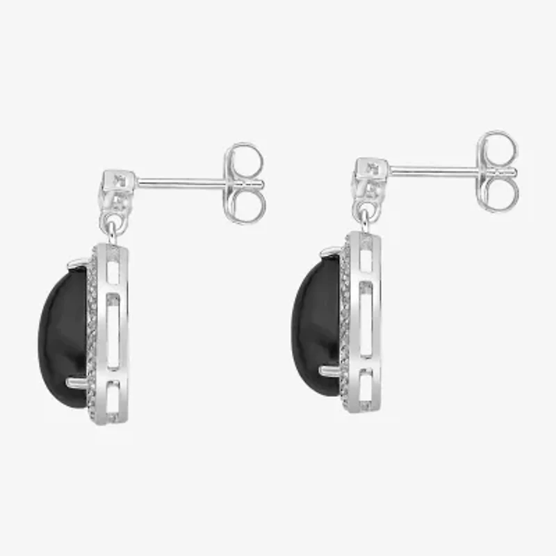 Womens Genuine Black Onyx Sterling Silver Drop Earrings