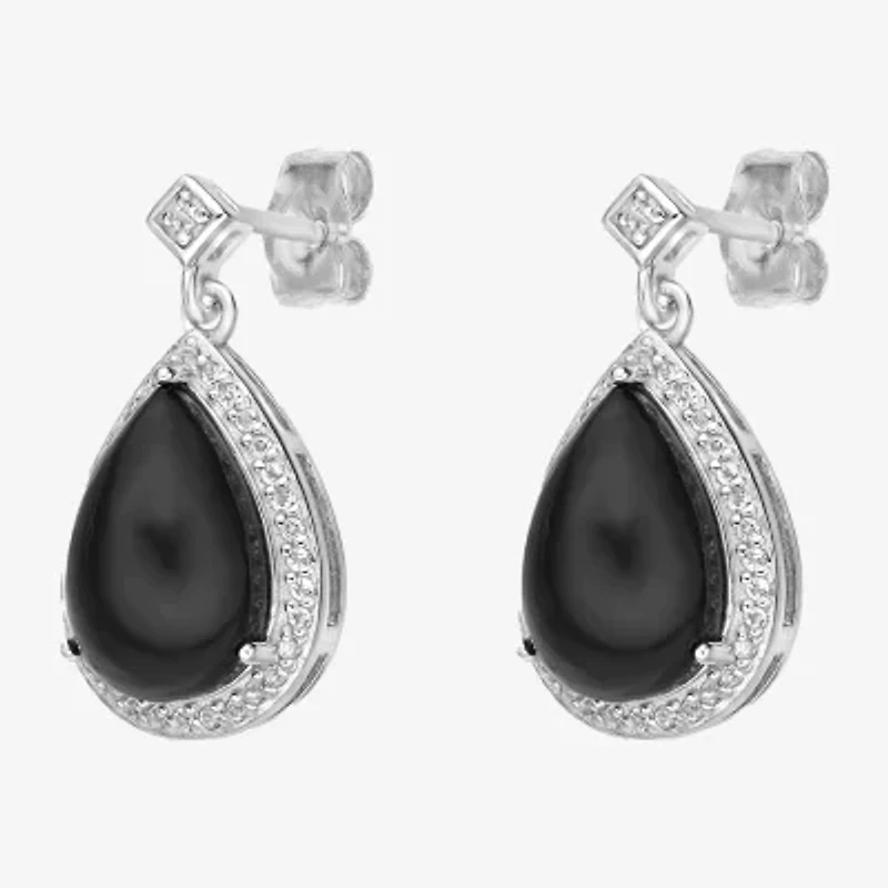 Womens Genuine Black Onyx Sterling Silver Drop Earrings
