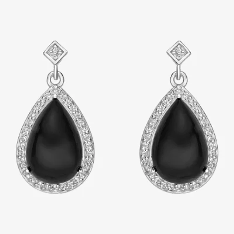 Womens Genuine Black Onyx Sterling Silver Drop Earrings