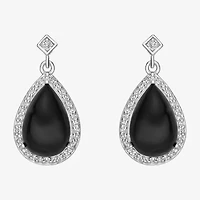 Womens Genuine Black Onyx Sterling Silver Drop Earrings