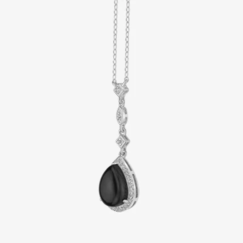 Womens Black Onyx Sterling Silver 18 Inch Y Necklace