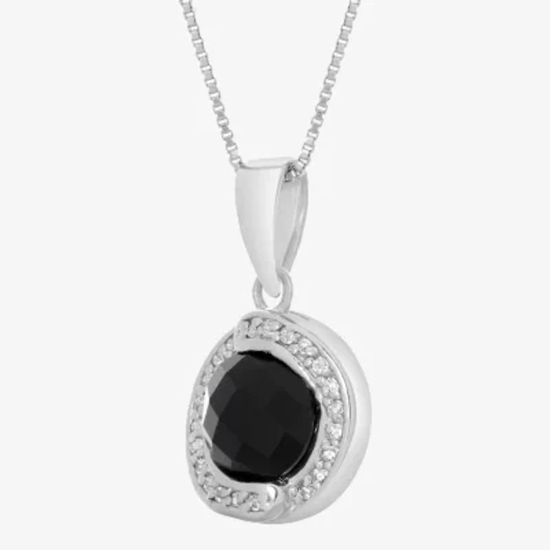Womens Genuine Black Onyx Sterling Silver 18 Inch Pendant Necklace