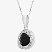 Womens Genuine Black Onyx Sterling Silver 18 Inch Pendant Necklace