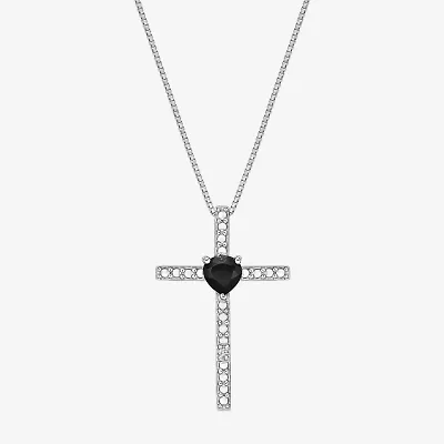 Womens Diamond Accent Genuine Black Onyx Sterling Silver Cross 18 Inch Pendant Necklace