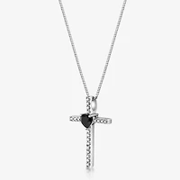 Womens Diamond Accent Genuine Black Onyx Sterling Silver Cross 18 Inch Pendant Necklace