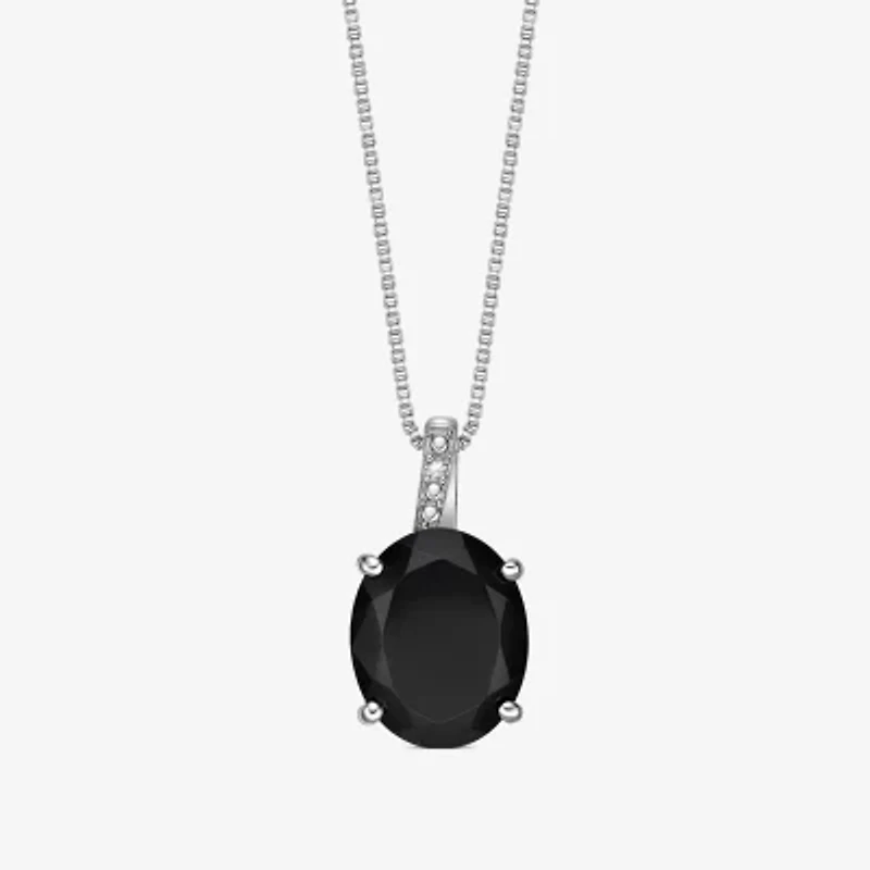 Womens Diamond Accent Genuine Black Onyx Sterling Silver 18 Inch Pendant Necklace