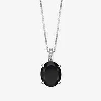Womens Diamond Accent Genuine Black Onyx Sterling Silver 18 Inch Pendant Necklace